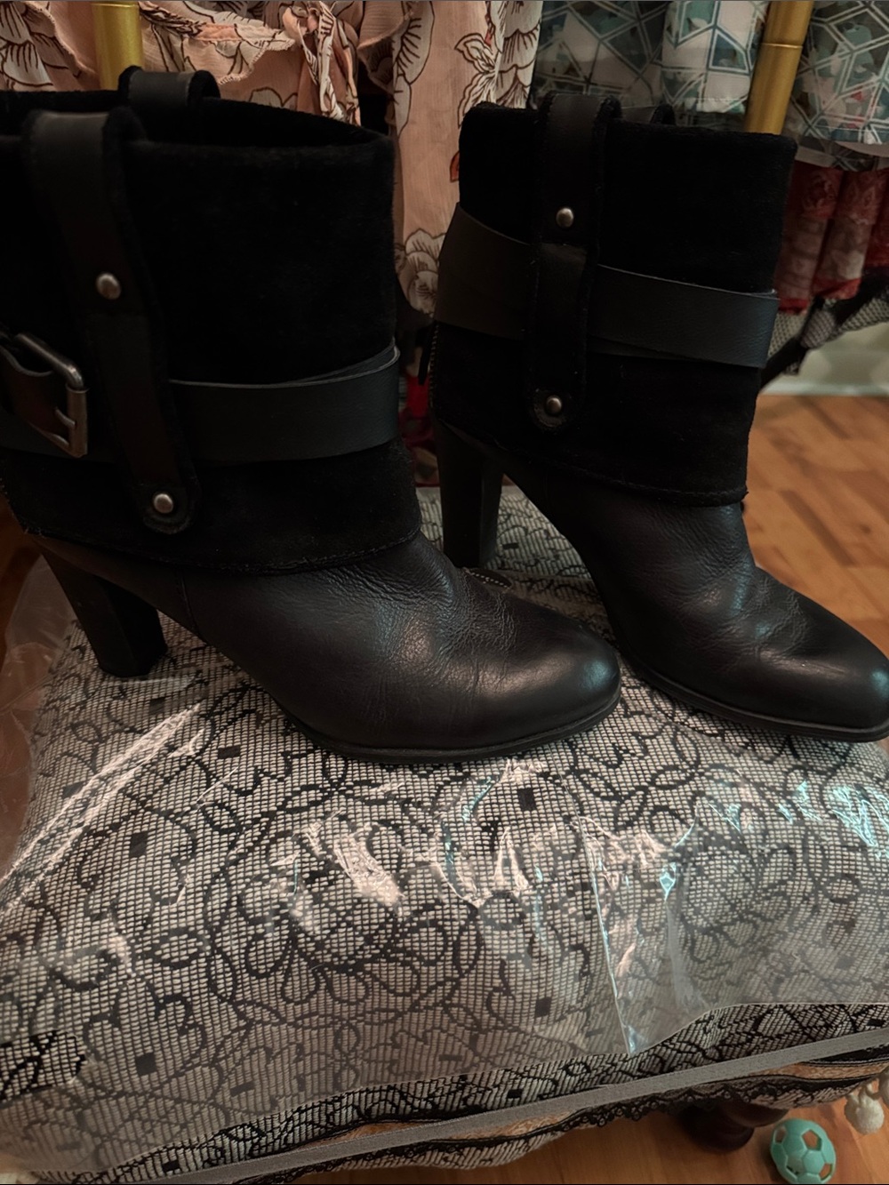 Nine West Black Suede Ankle Boots with Strap